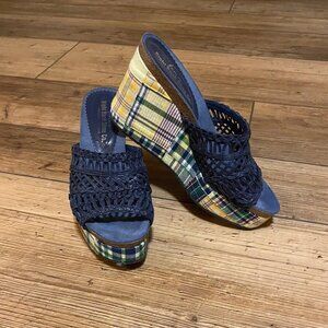 VTG 90's Y2K Right Bank Shoe Co Leather Blue Plaid Chunky Platform Heels Sz 7.5